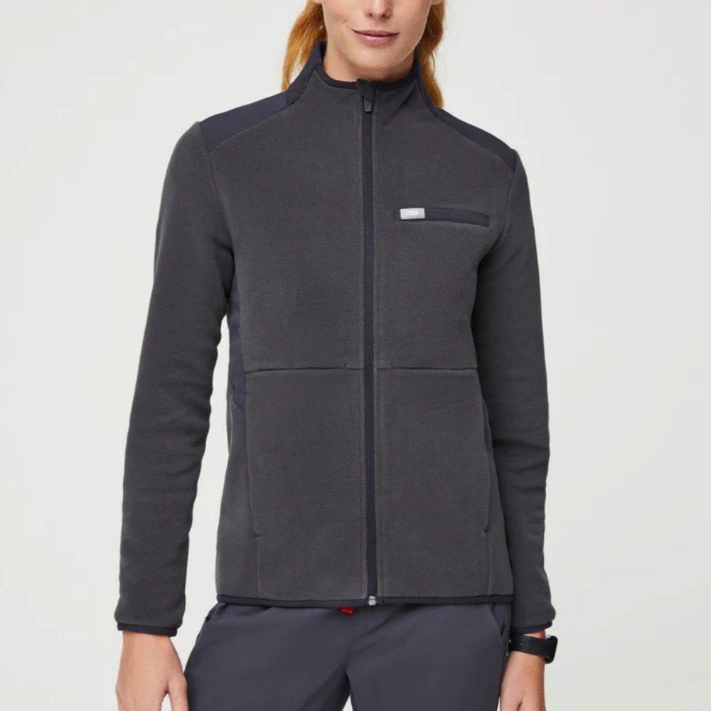 FIGS XS On-Shift Fleece Jacket in Dark Charcoal